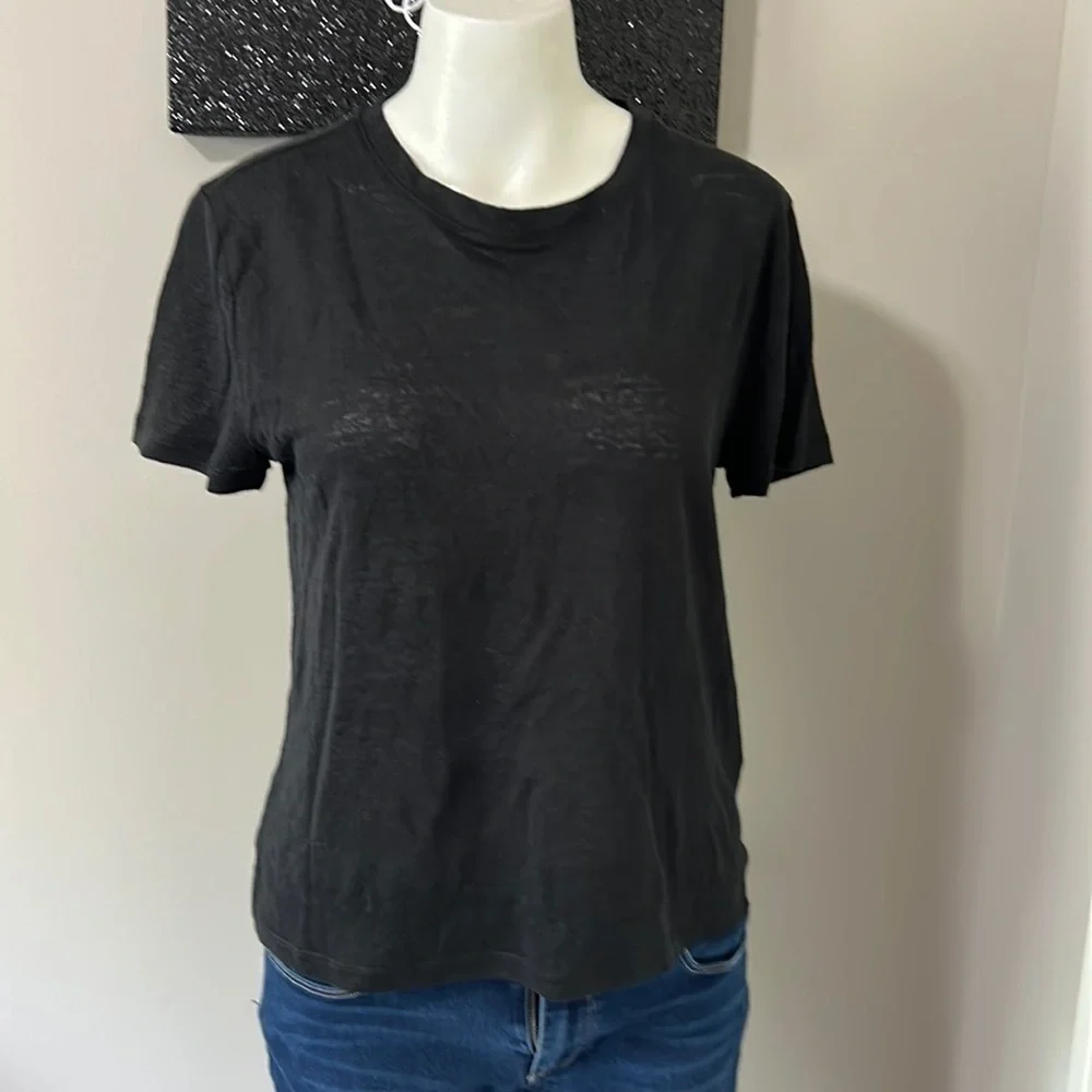 J CREW Relaxed linen crewneck T shirt Black Short Sleeve Basic Sz XS NEW